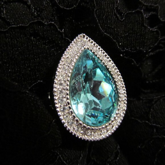 Faux Blue Topaz Faux Paraiba Tourmaline & Faux Diamond Silver Tone Ring Size 10 - Picture 6 of 16